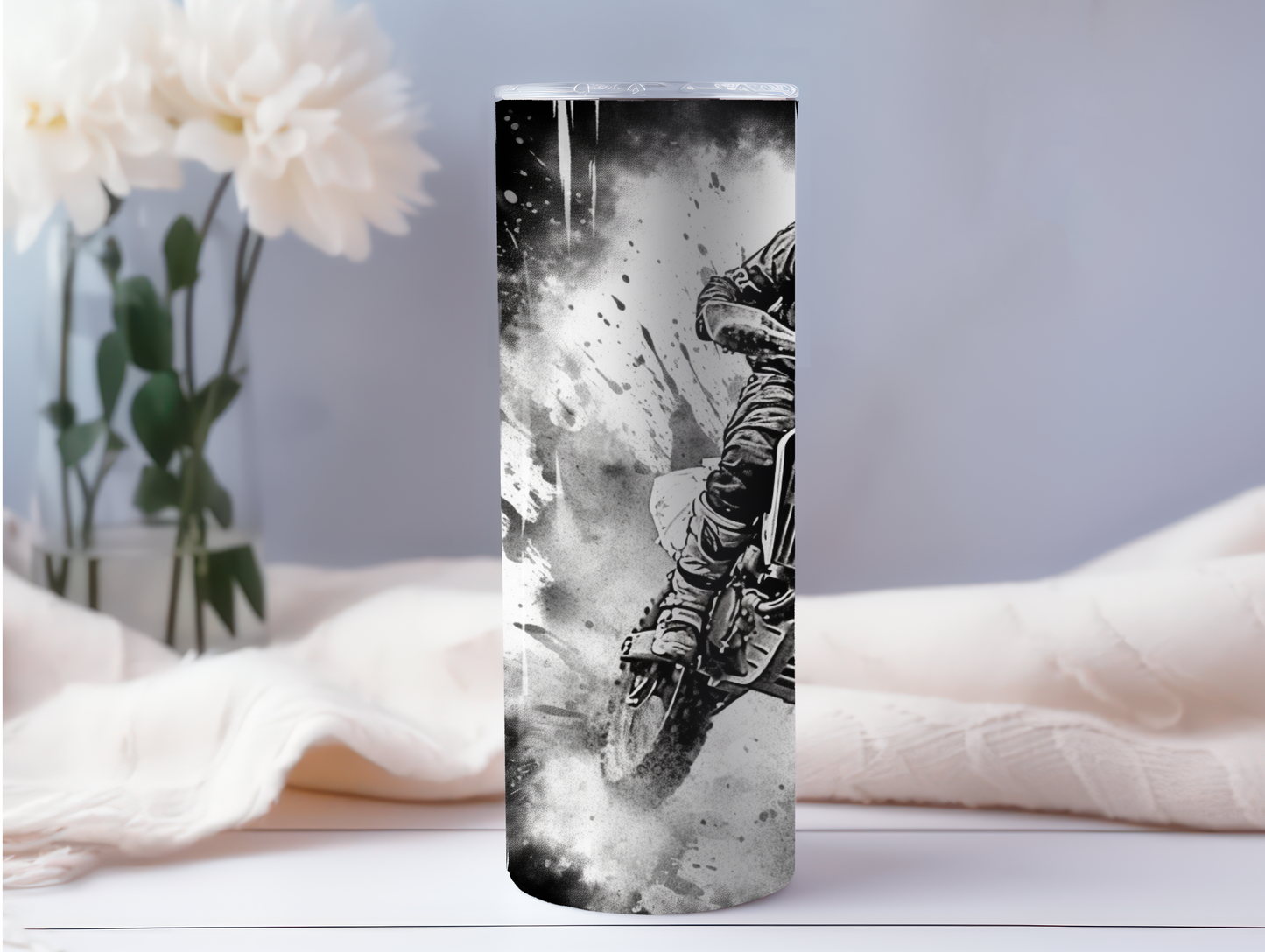 Black & White Dirt bike 20oz Tumbler