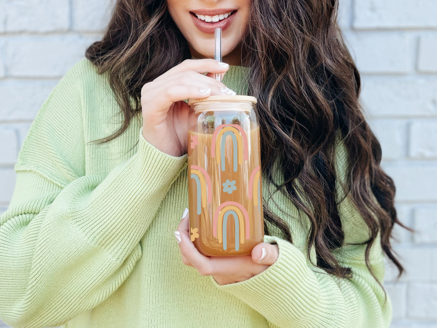 Boho Rainbow 16oz Glass Cup