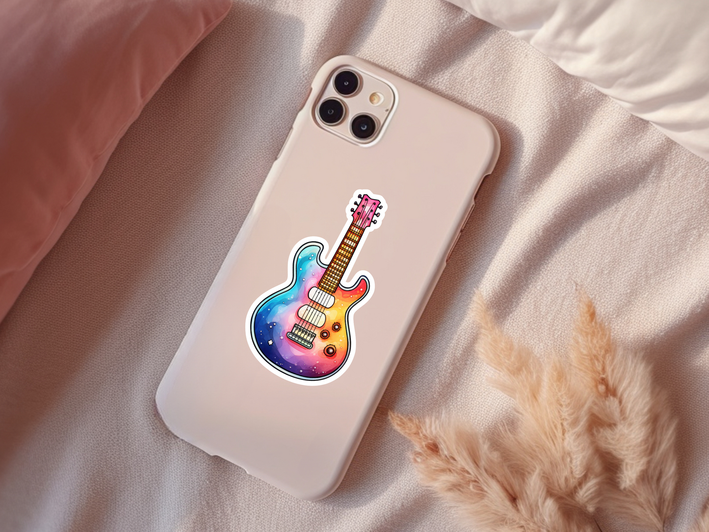 Rainbow Watercolor Guitar Sticker