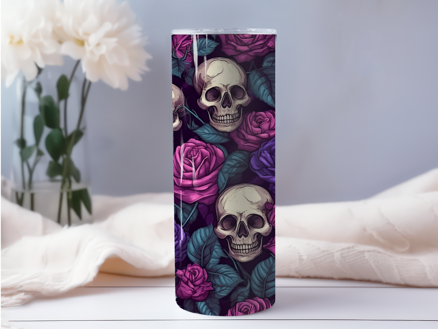 Purple Roses & Skull 20oz Tumbler