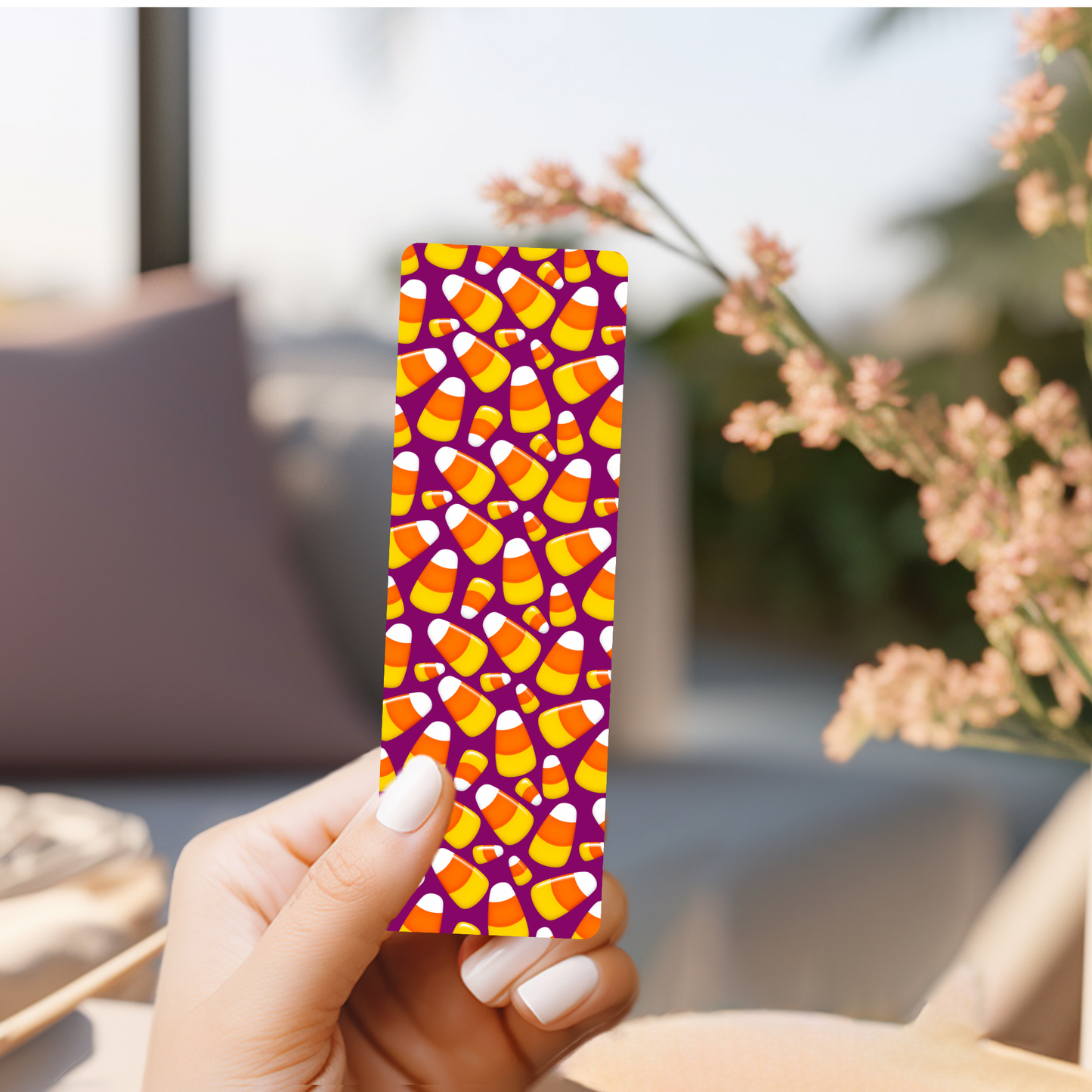 Candy Corn & Purple Background Bookmark