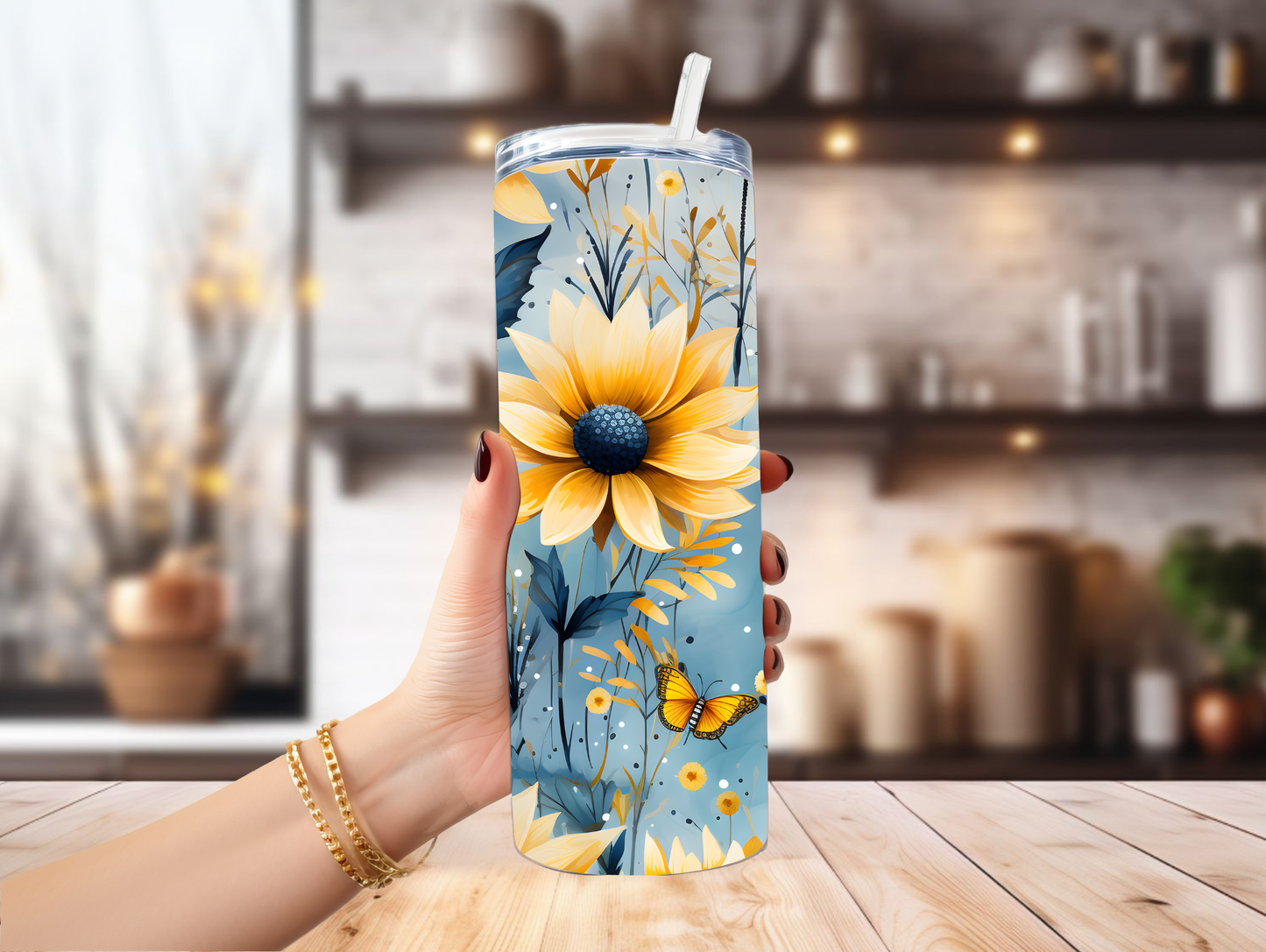 Navy & Yellow Flowers 20oz Tumbler