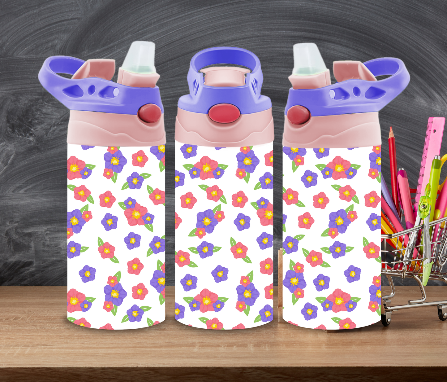 Kids Pink & Purple Flowers 12oz Tumbler