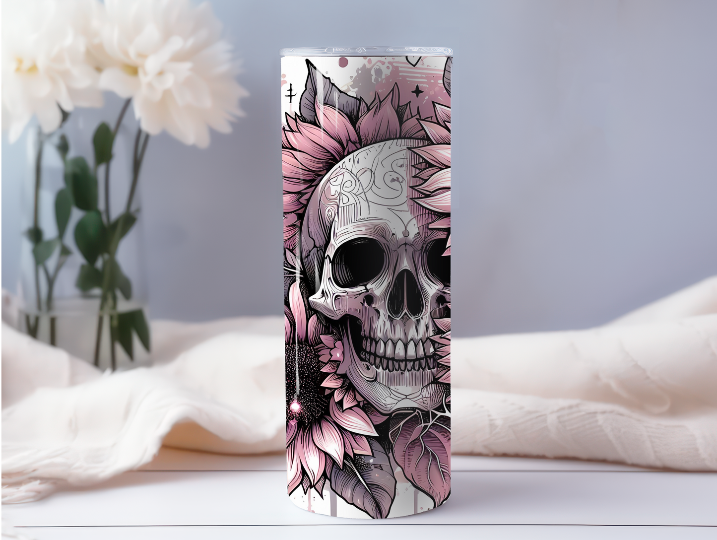 Skull & Pink Sunflowers 20oz Tumbler