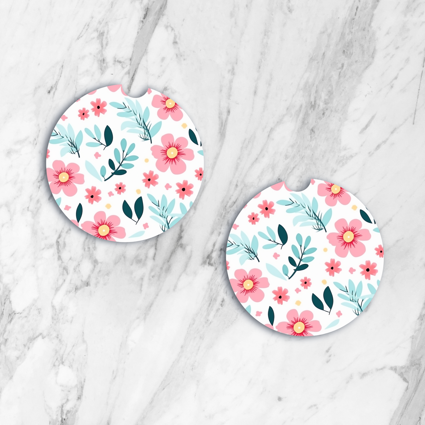 Pink Flowers With Yellow Centers Car Coaster
