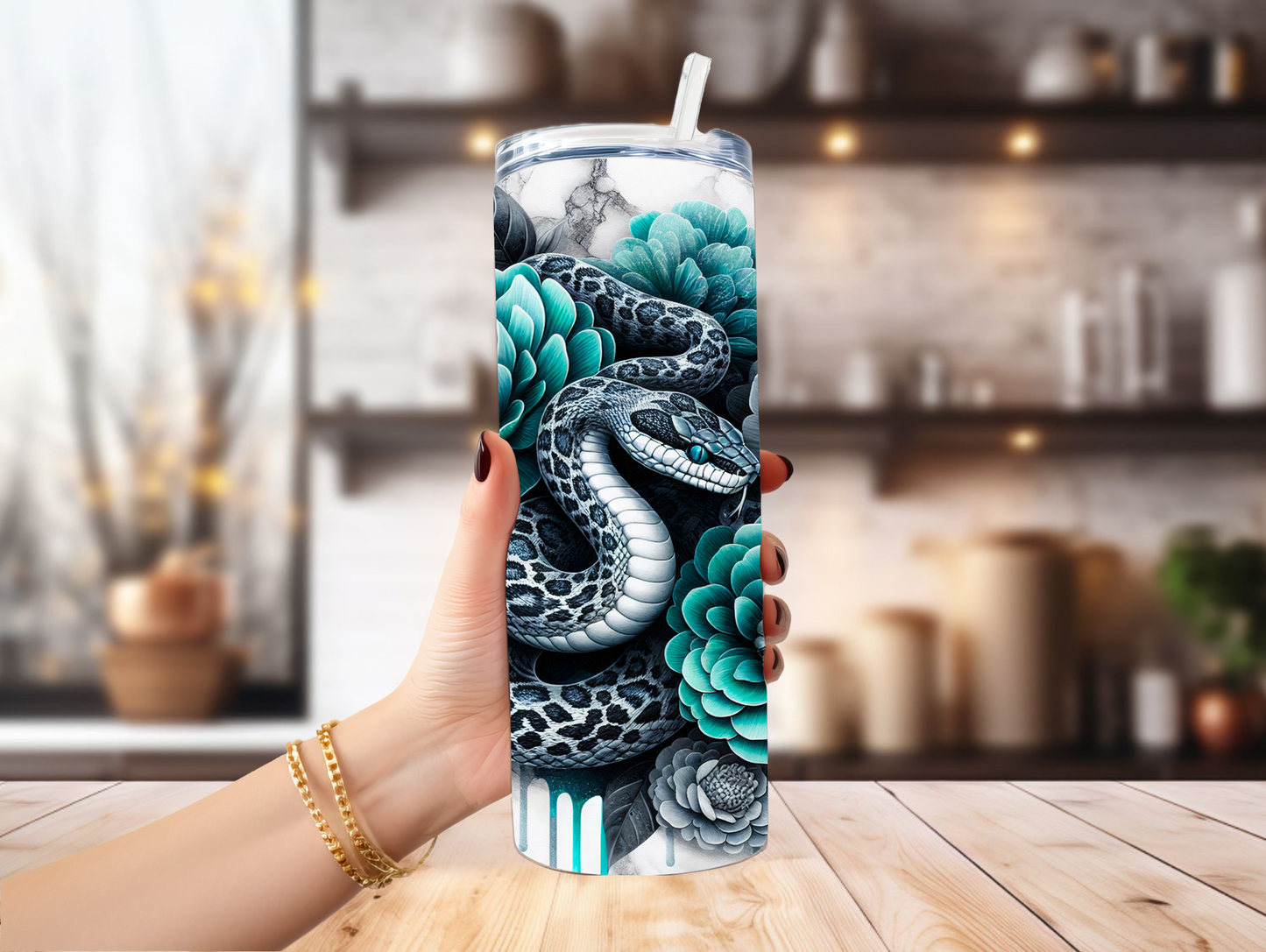 Snake & Teal Flowers 20oz Tumbler