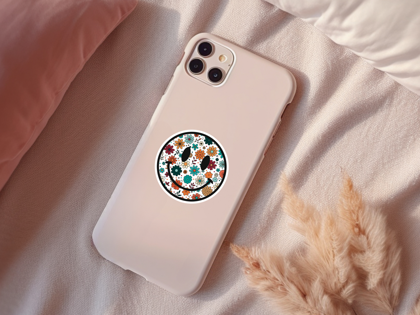 Boho Floral Smiley Face Sticker