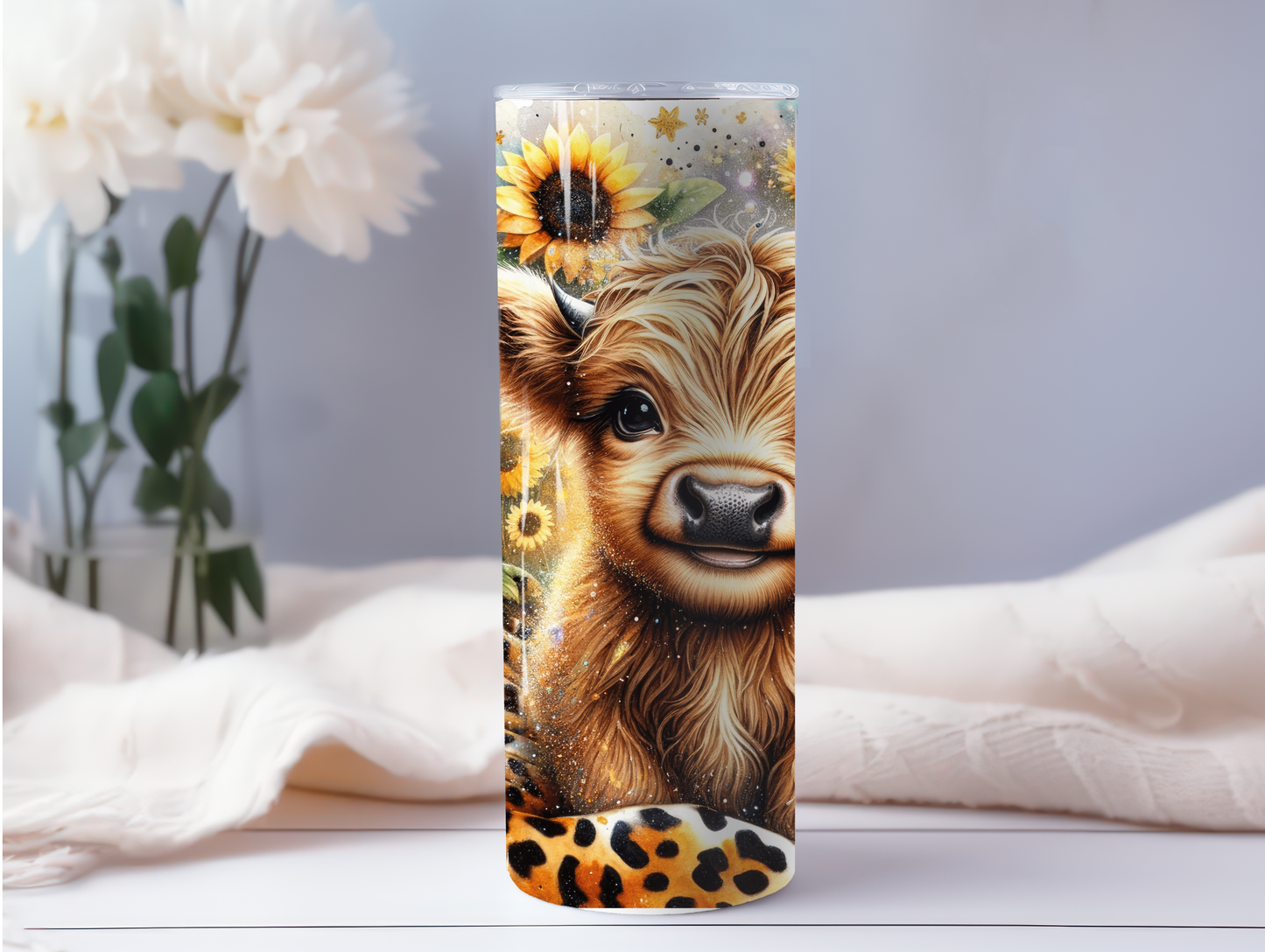 Baby Highland Cow W/Sunflowers 20oz Tumbler