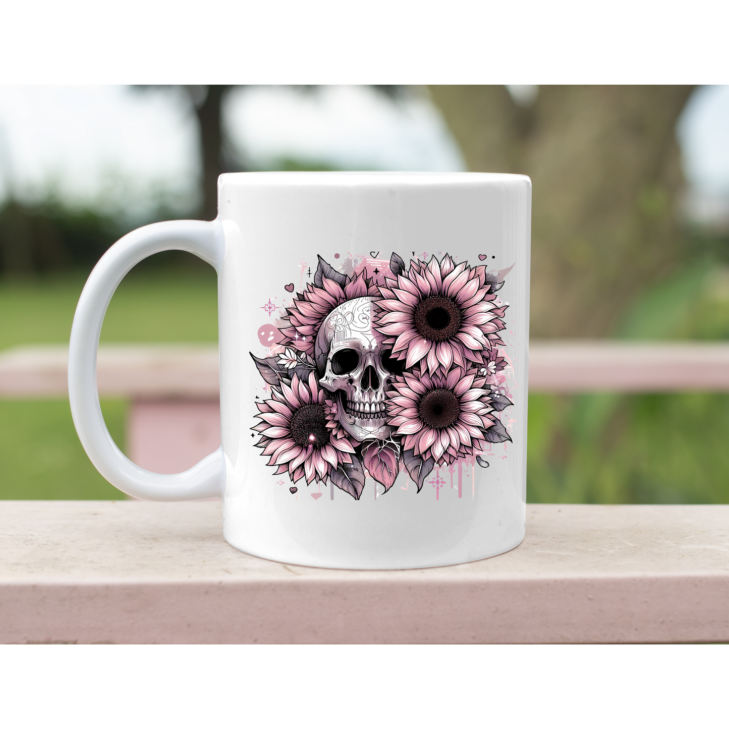 Skull & Pink Sunflower 11oz Mug