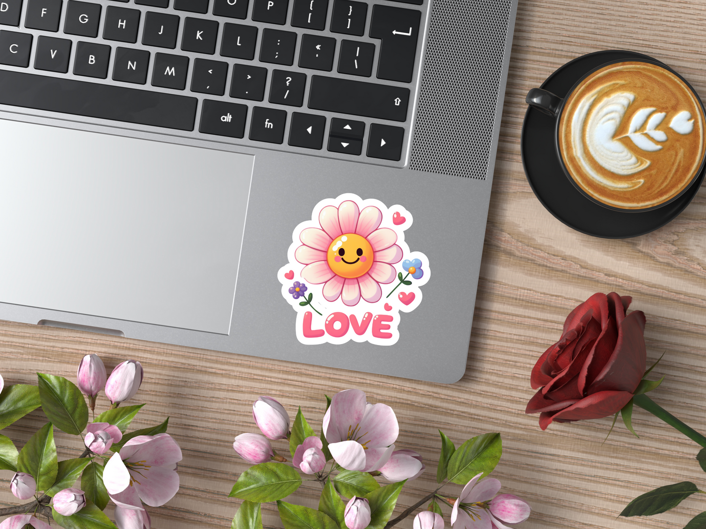 Flower W/Smiley Face and Love Sticker