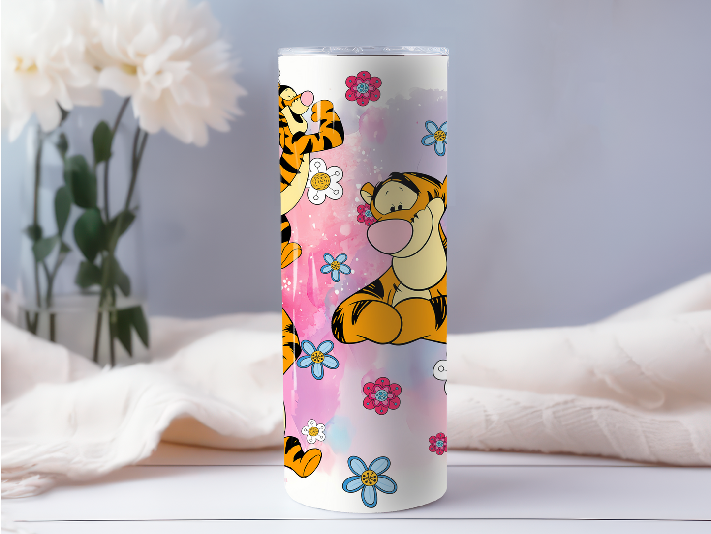 Cute Cartoon Tiger w/Flowers 20oz Tumbler