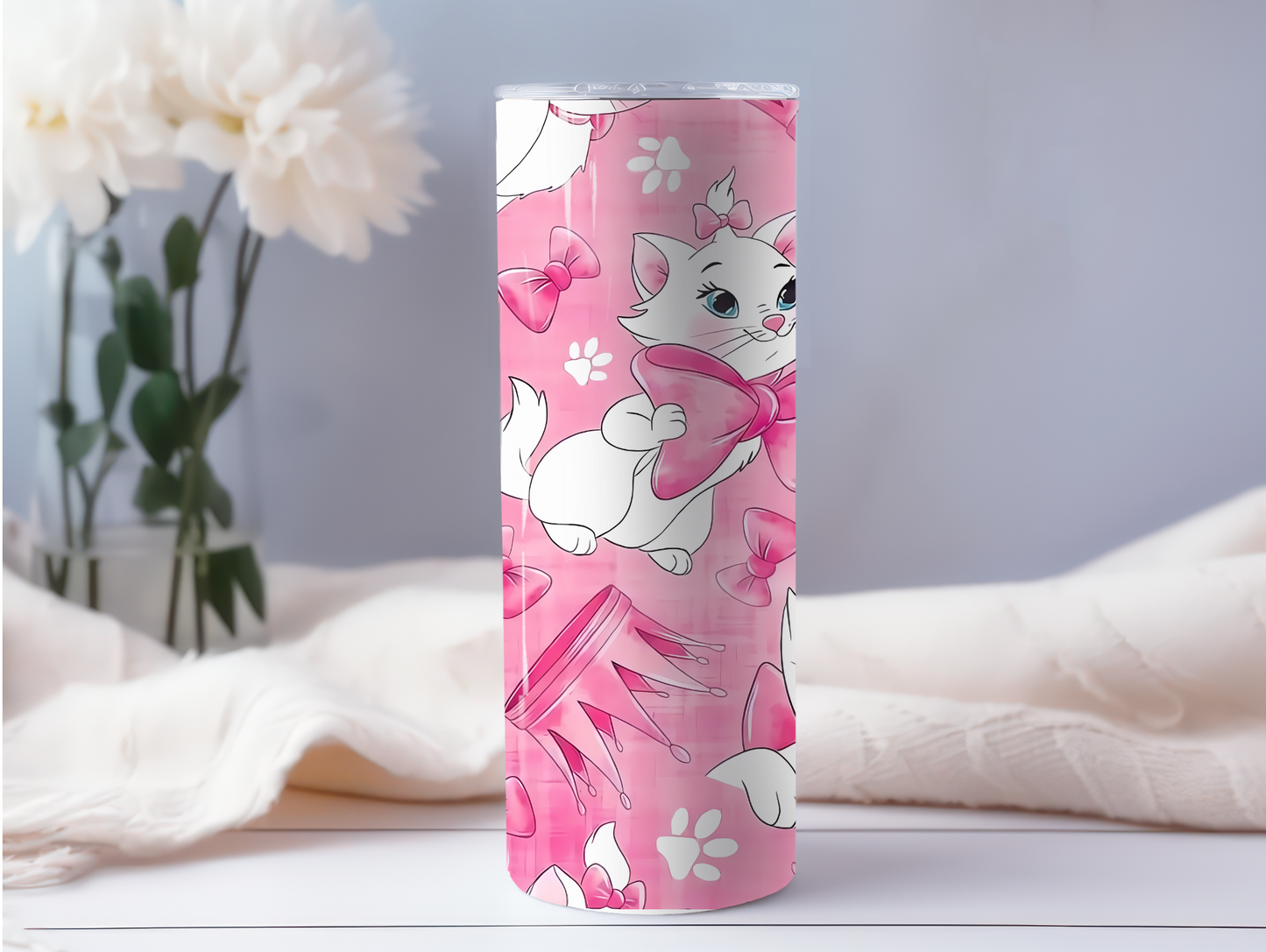 Pretty Pink Cartoon Cat 20oz Tumbler