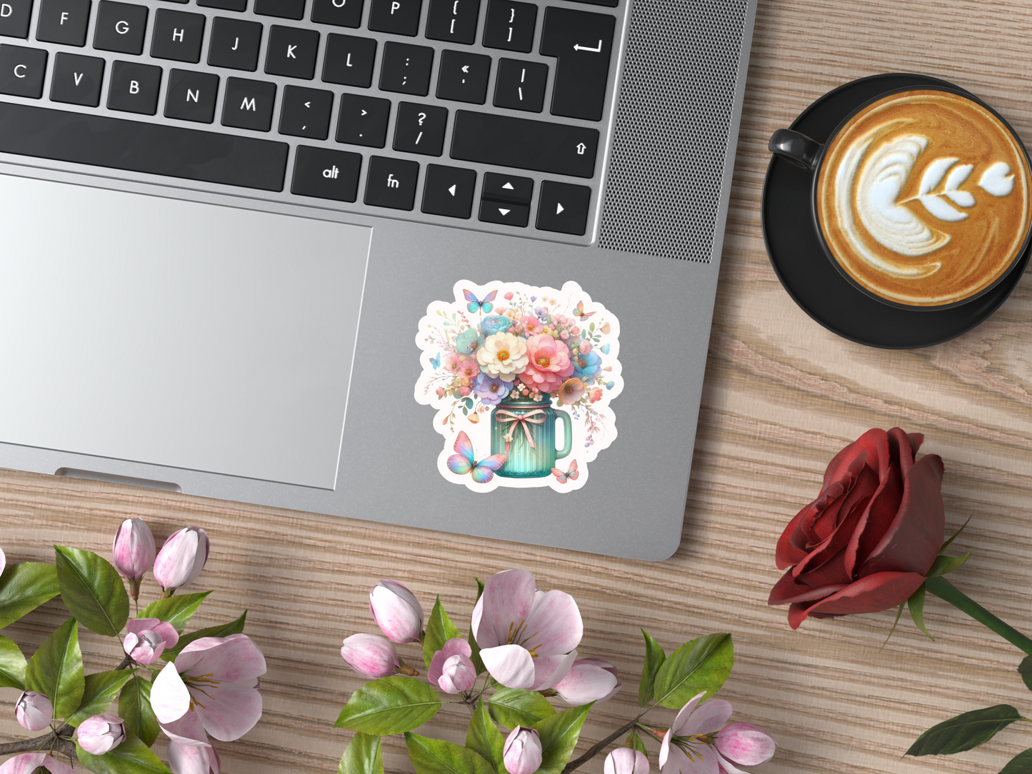 Glass Cup With Flowers & Butterflies Sticker