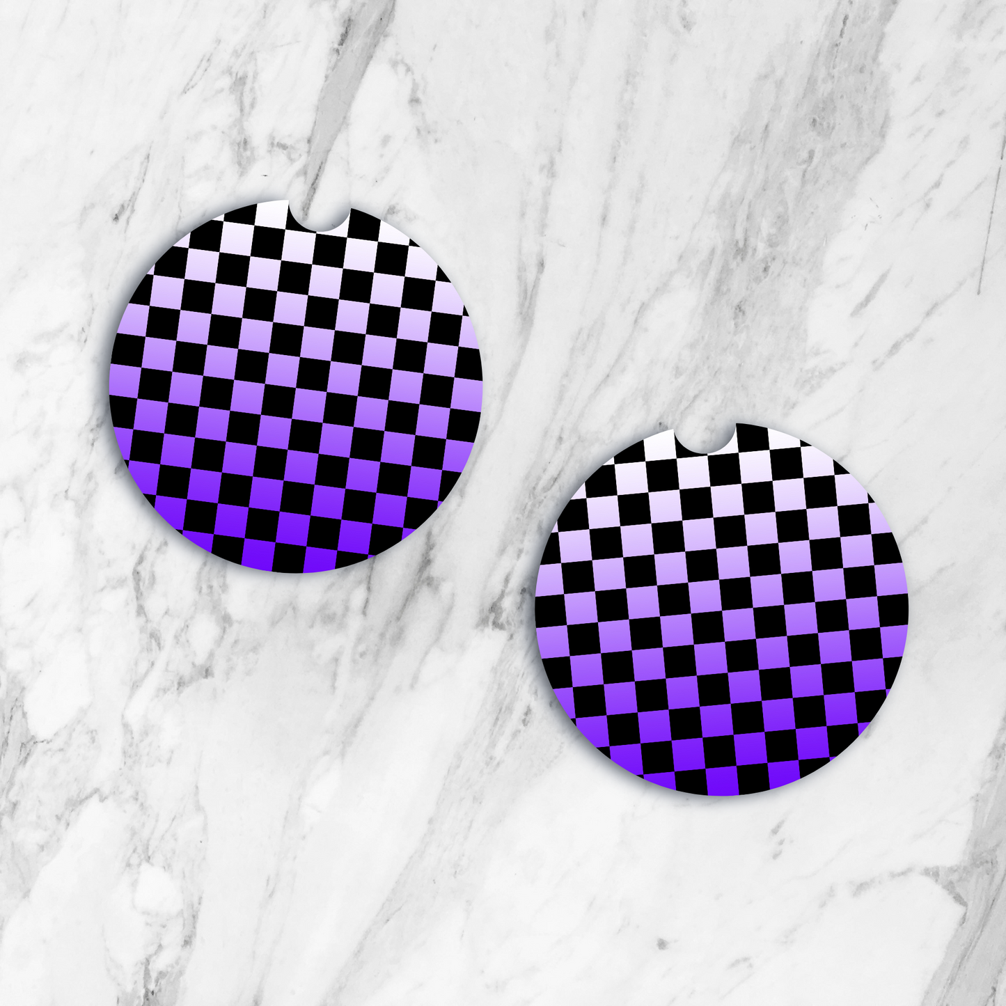 Purple & Black Checkered Car Coaster