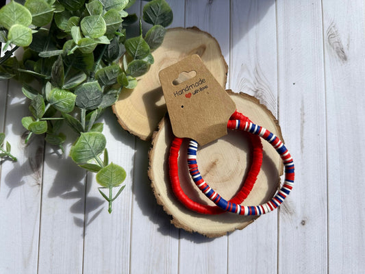 Red & Blue/White/Red Mix Heishi Bead Bracelet Set