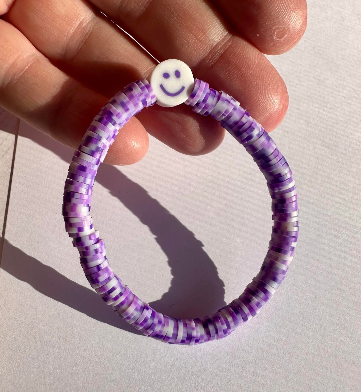 Purple/White Smiley Face Stretch Bracelet - Kids