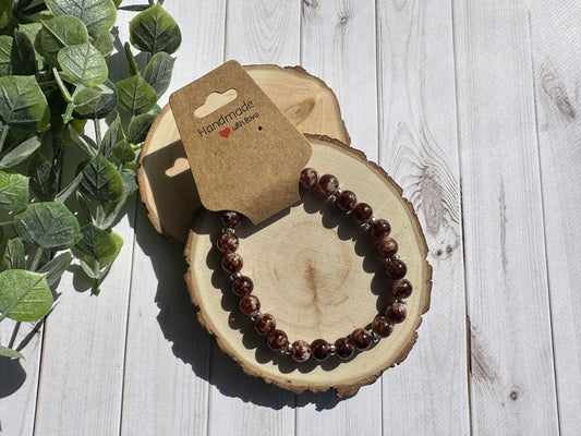 Brown/White Glass Beaded Stretch Bracelet