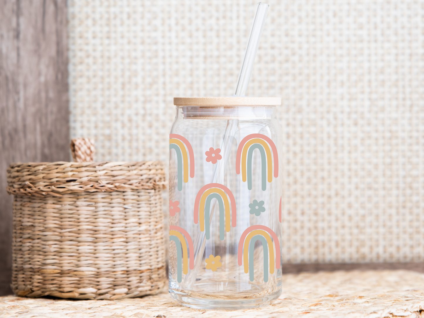 Boho Rainbow 16oz Glass Cup