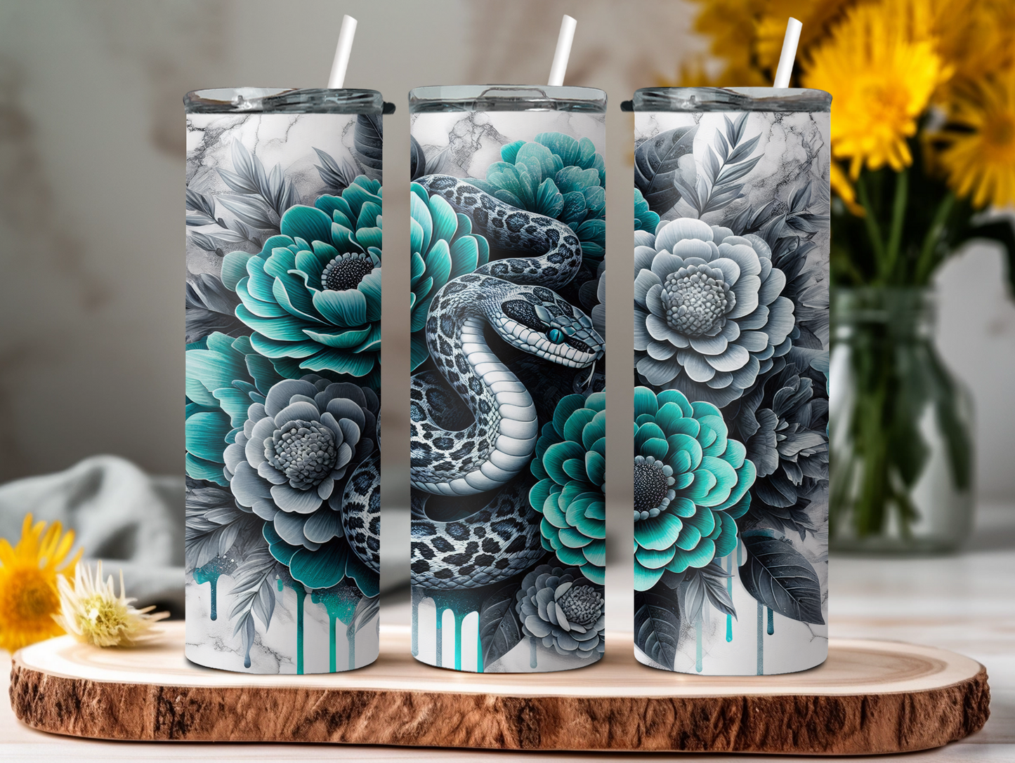 Snake & Teal Flowers 20oz Tumbler