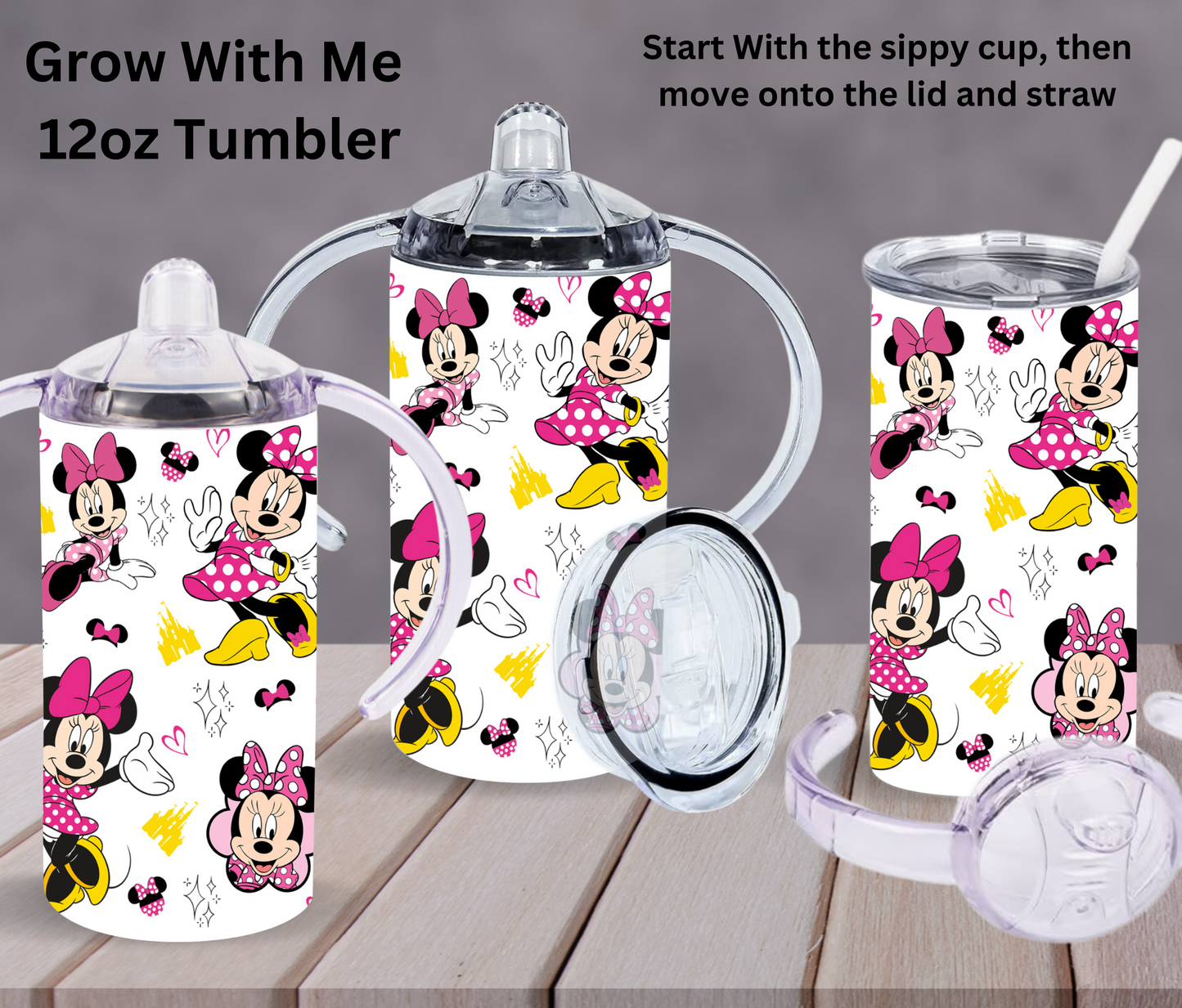 Pink Dress Mouse 12oz Sippy Tumbler