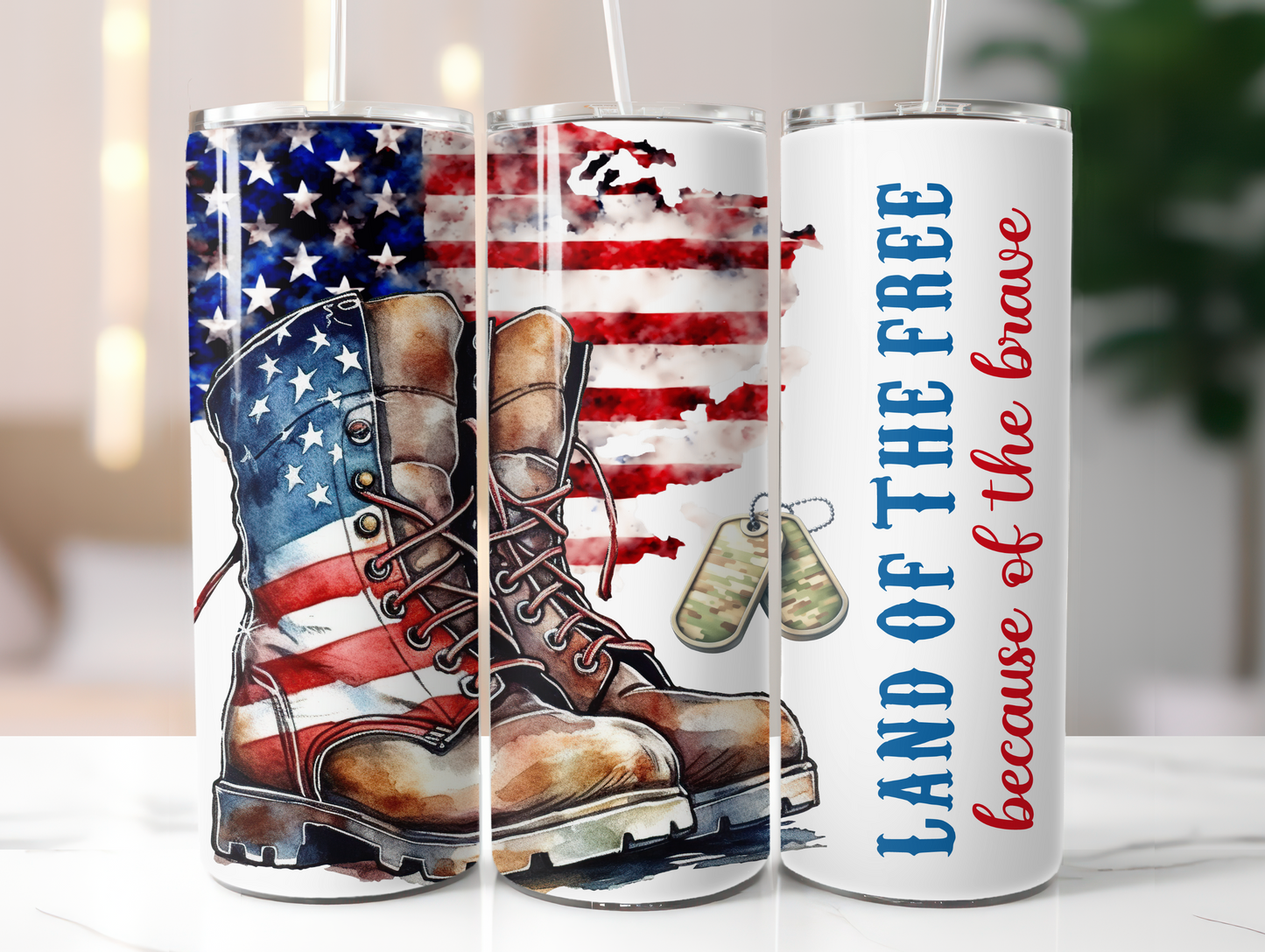 Land Of The Free w/Boots and Flag 20oz Tumbler
