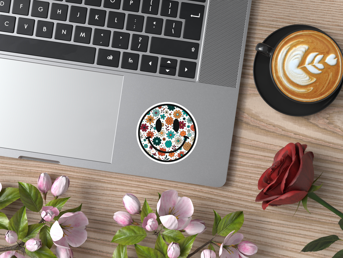 Boho Floral Smiley Face Sticker