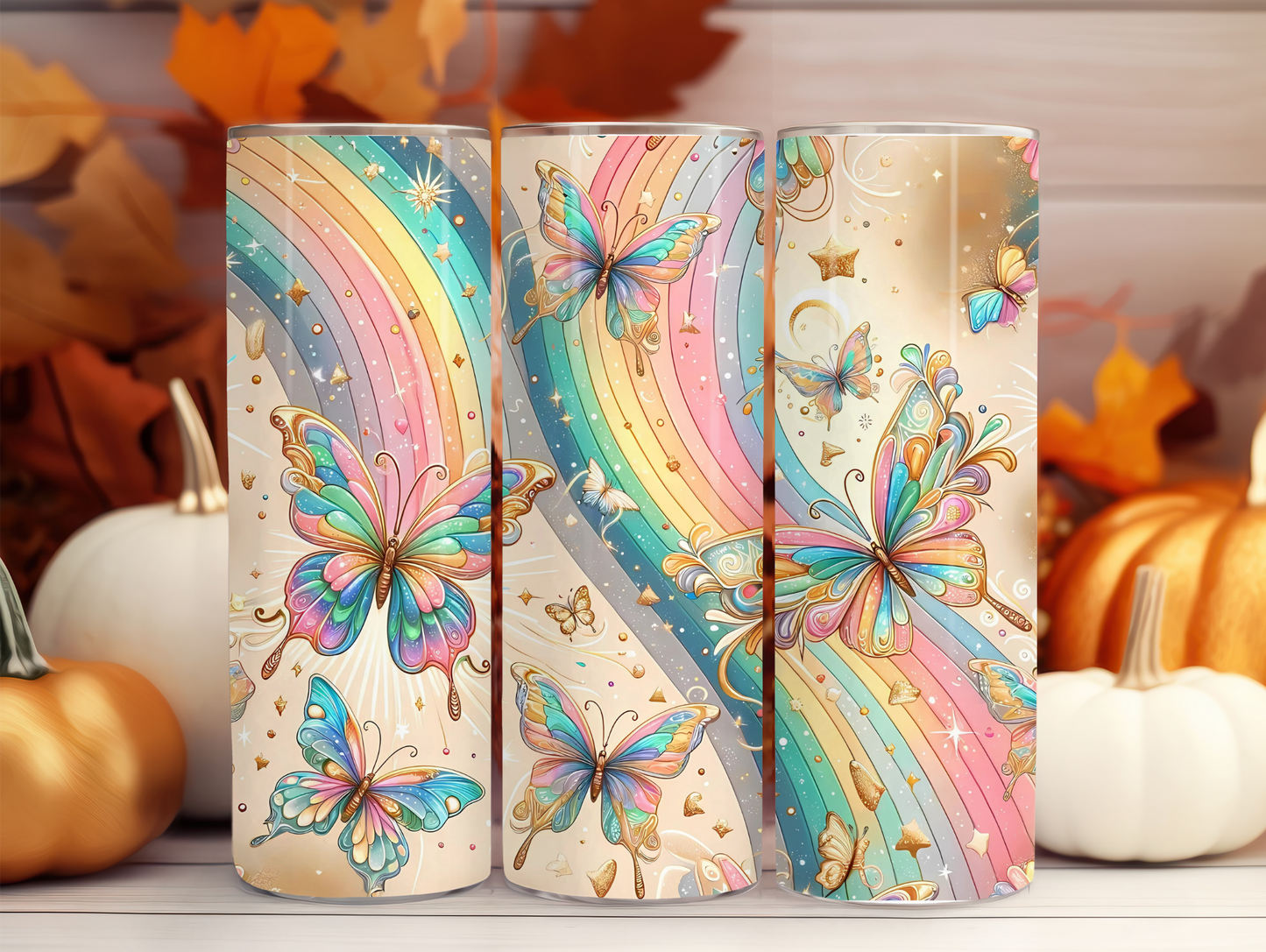 Pastel Rainbow Butterfly 20oz Tumbler