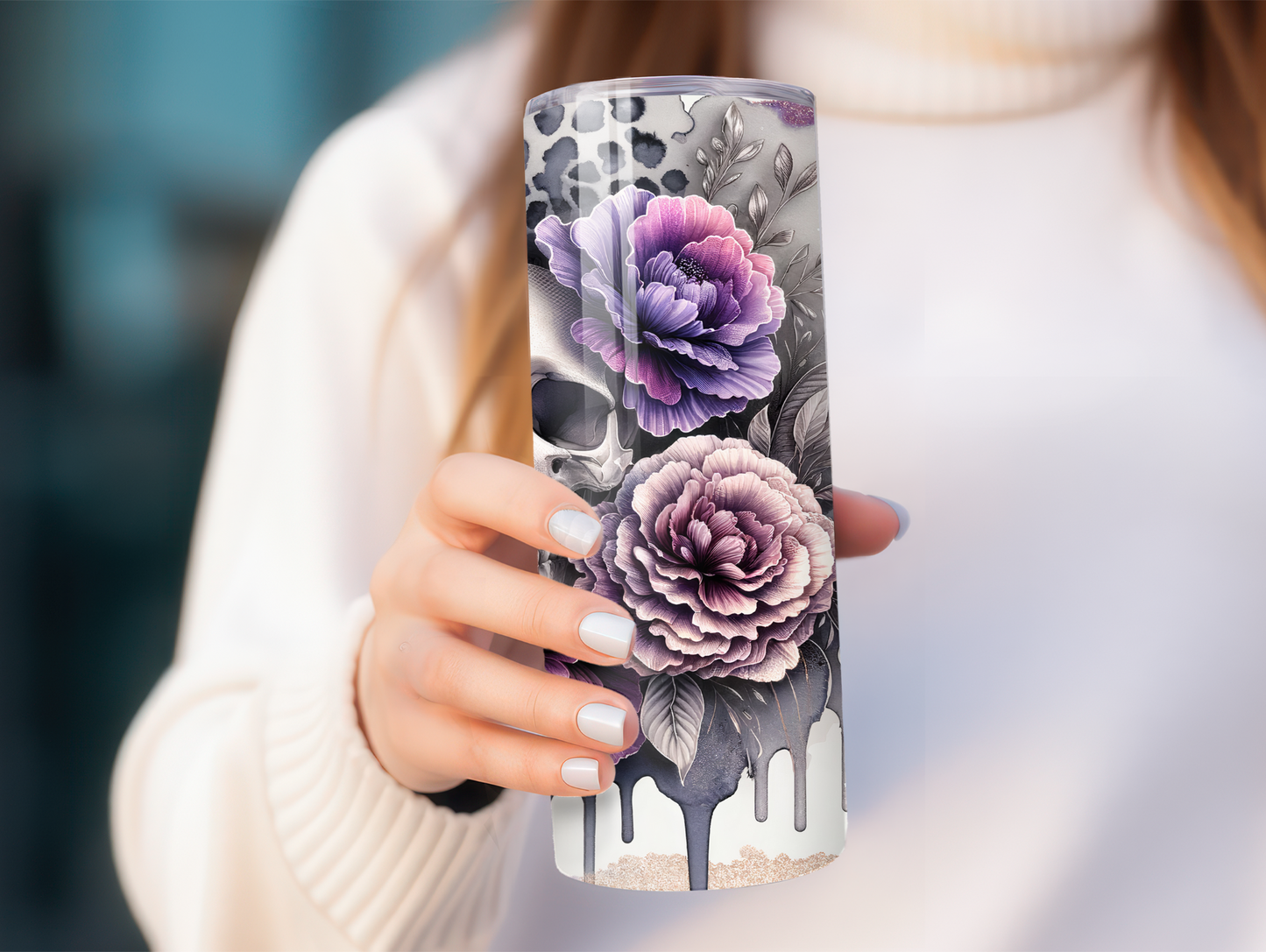 Skull W/Flowers & Drip 20oz Tumbler