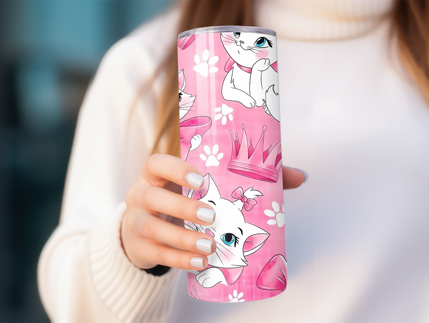 Pretty Pink Cartoon Cat 20oz Tumbler