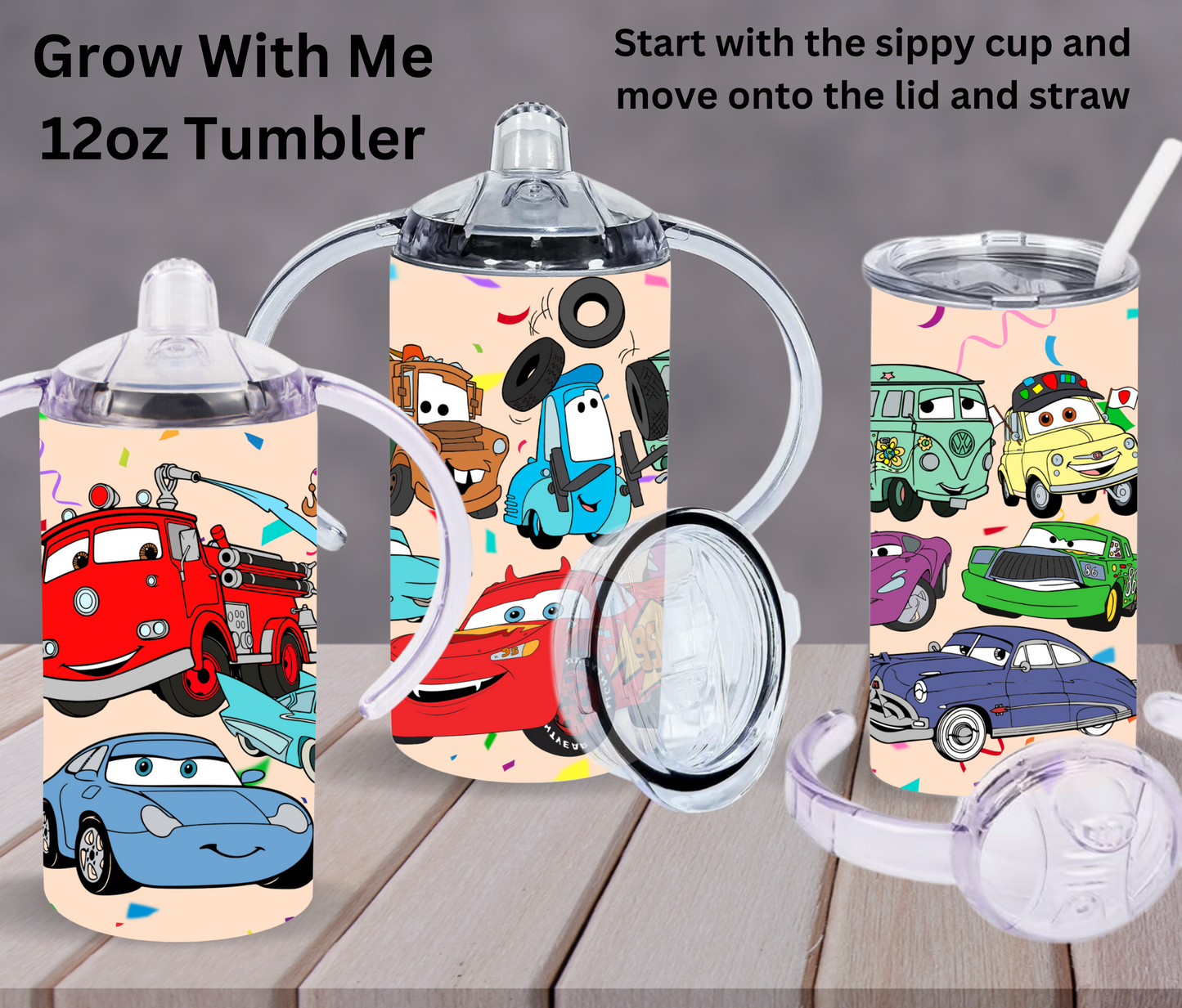 Cartoon Cars 12oz Sippy Tumbler