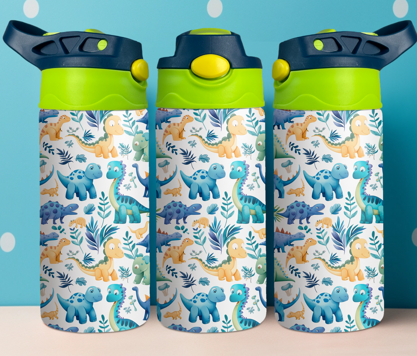 Cute Blue Dinosaurs 12oz Kids Tumbler