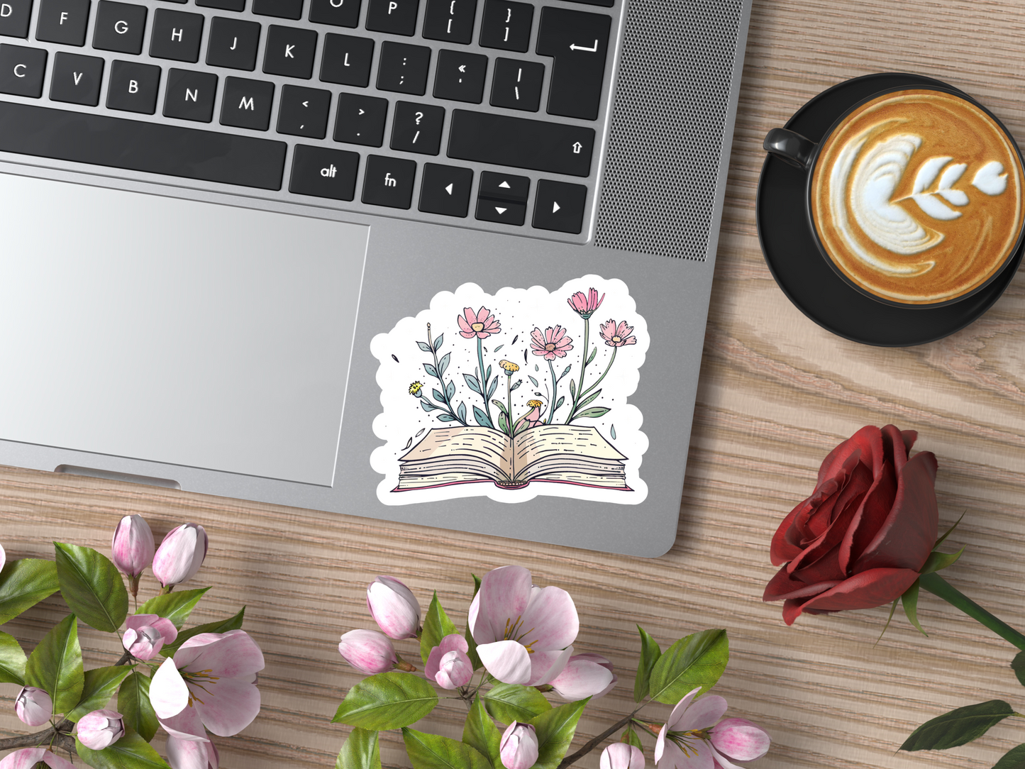 Pretty Flowers Behind Book Sticker