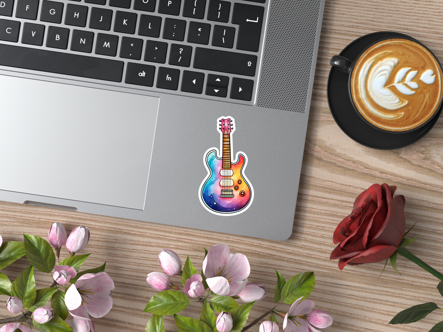 Rainbow Watercolor Guitar Sticker