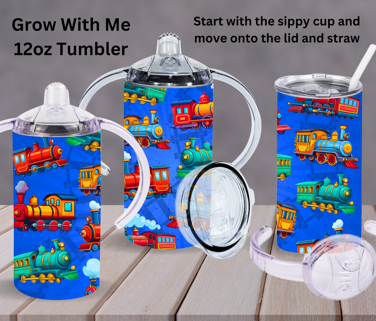 Blue Trains 12oz Sippy Tumbler