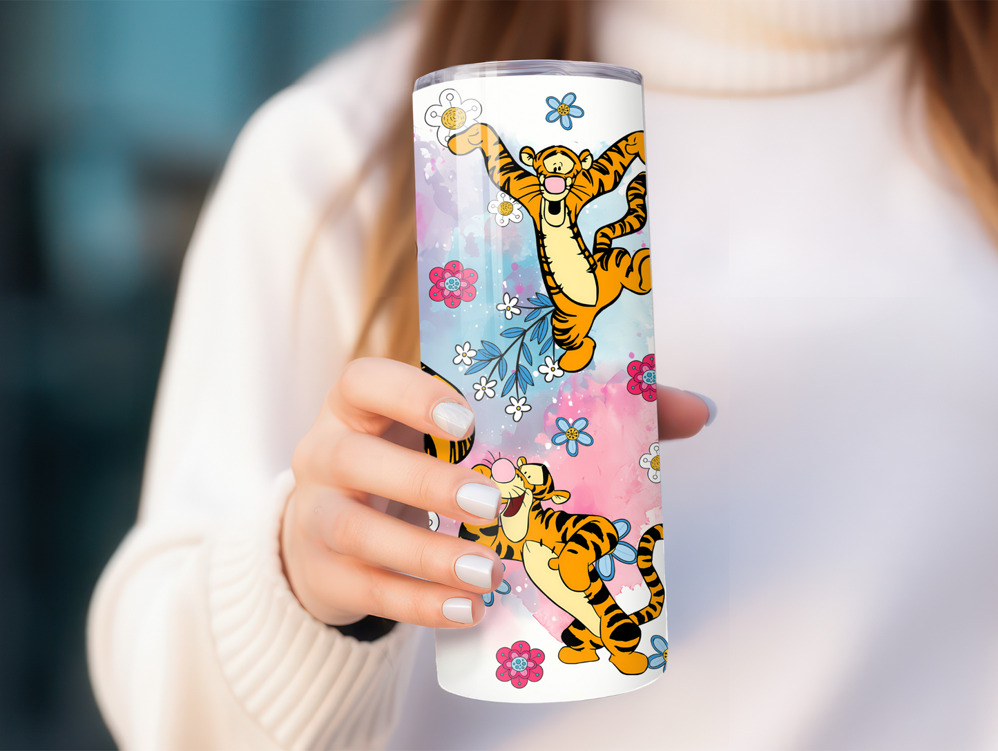 Cute Cartoon Tiger w/Flowers 20oz Tumbler