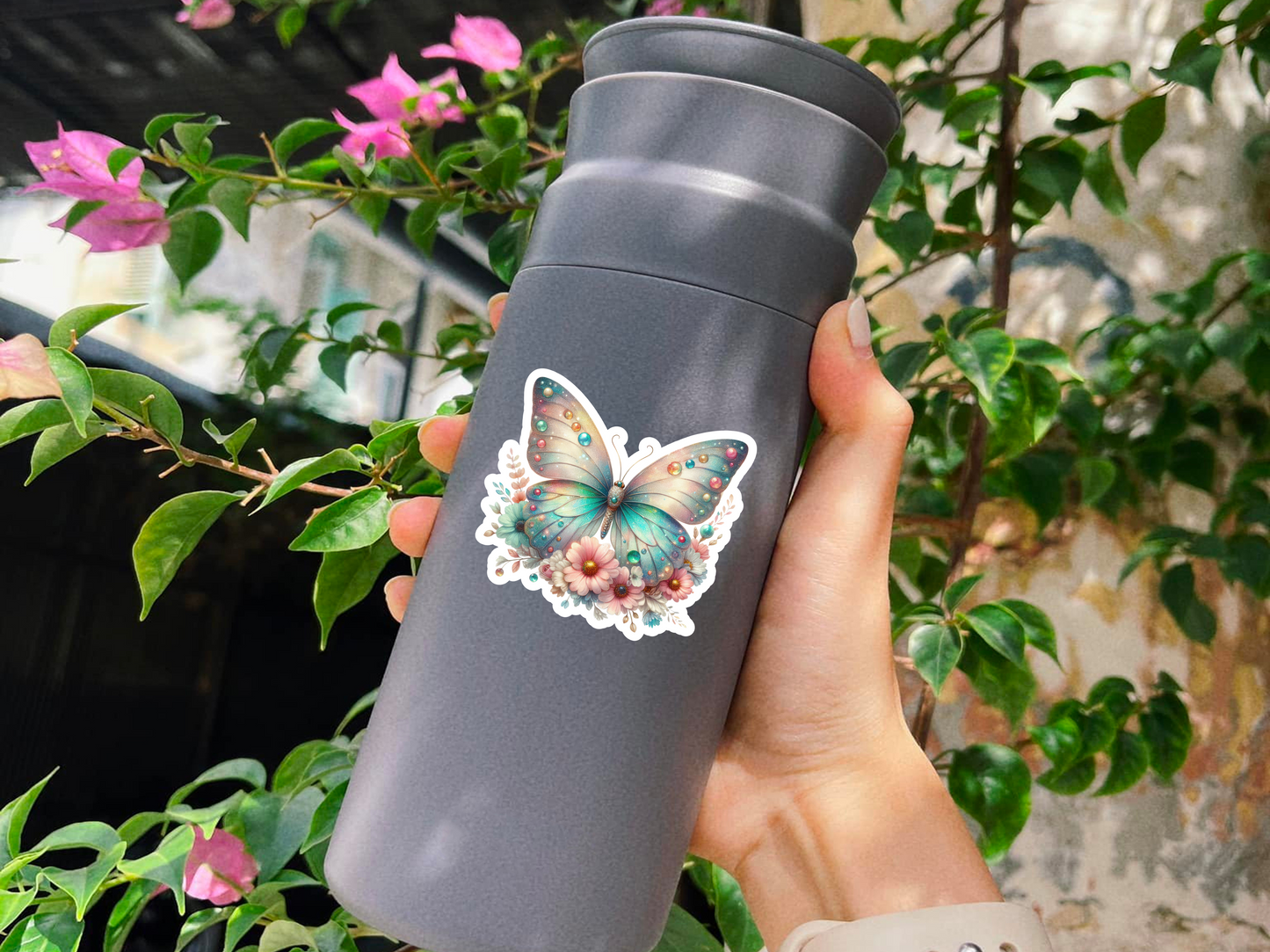 Butterfly With Flowers Sticker