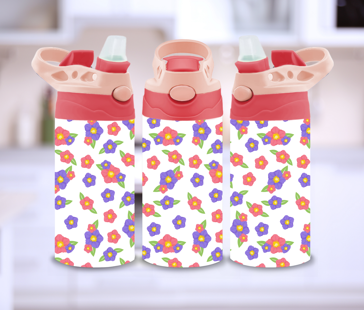 Kids Pink & Purple Flowers 12oz Tumbler