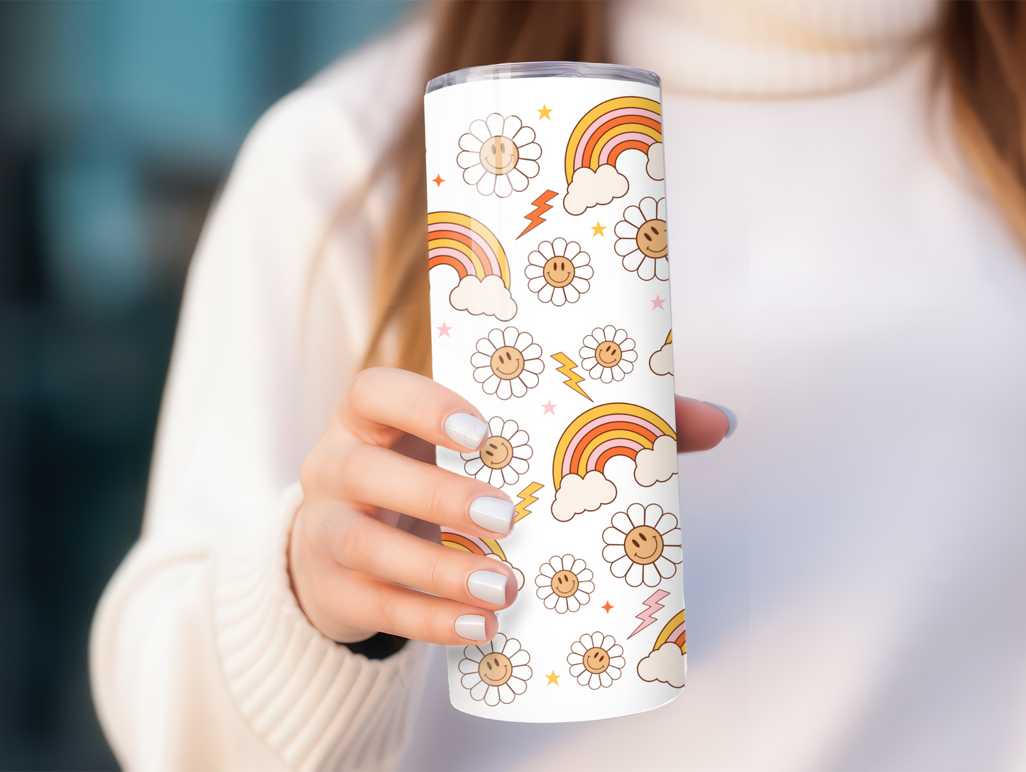 Retro Rainbow & Smiley Flowers 20oz Tumbler