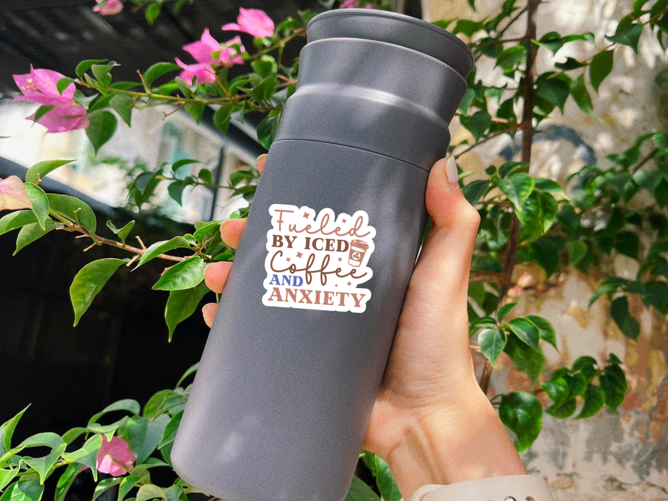 Fueled By Iced Coffee & Anxiety Boho Sticker