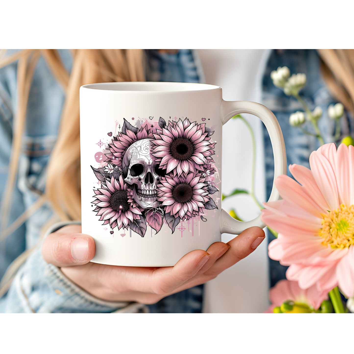 Skull & Pink Sunflower 11oz Mug