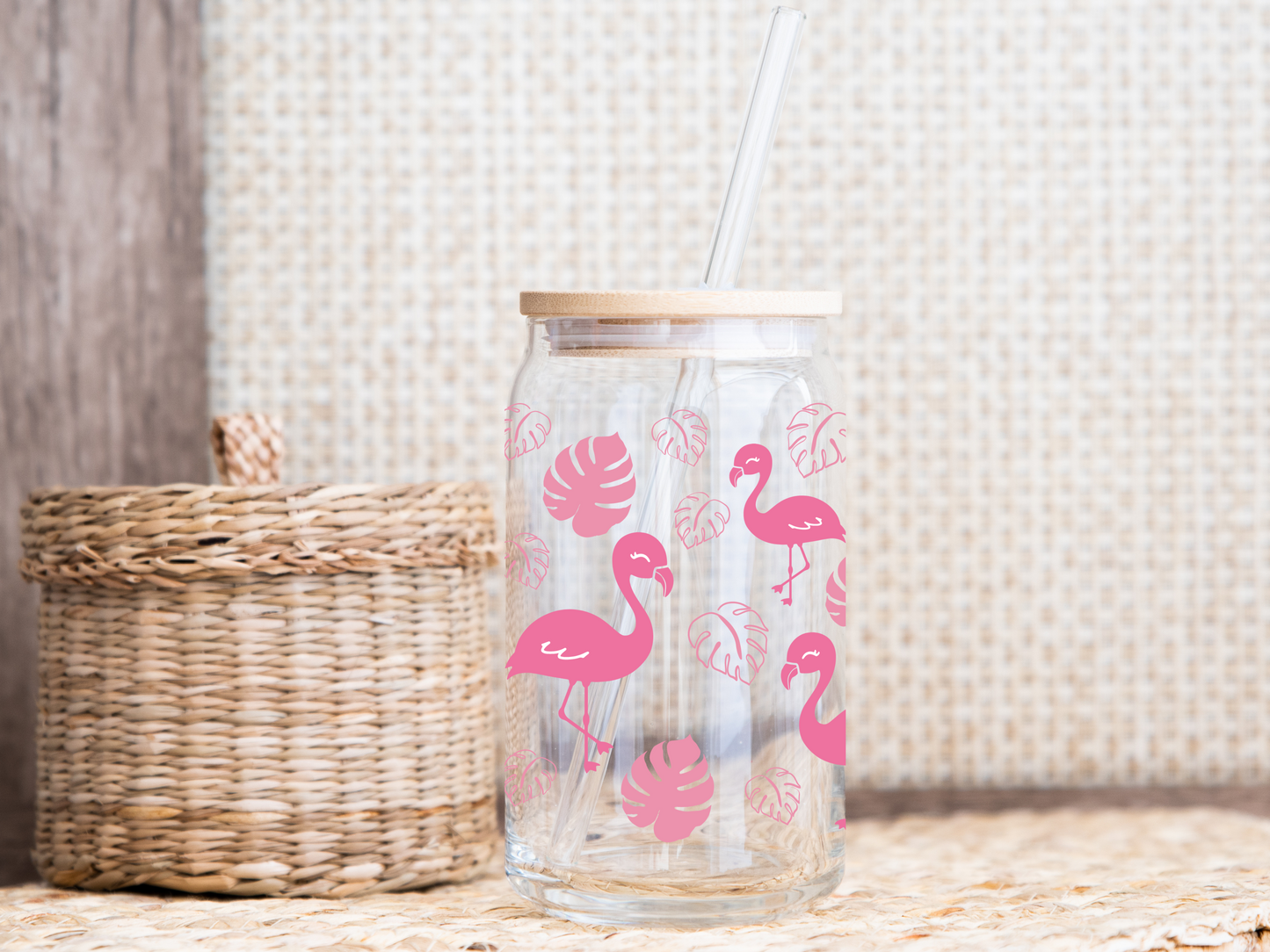 Pink Flamingo 16oz Glass Cup