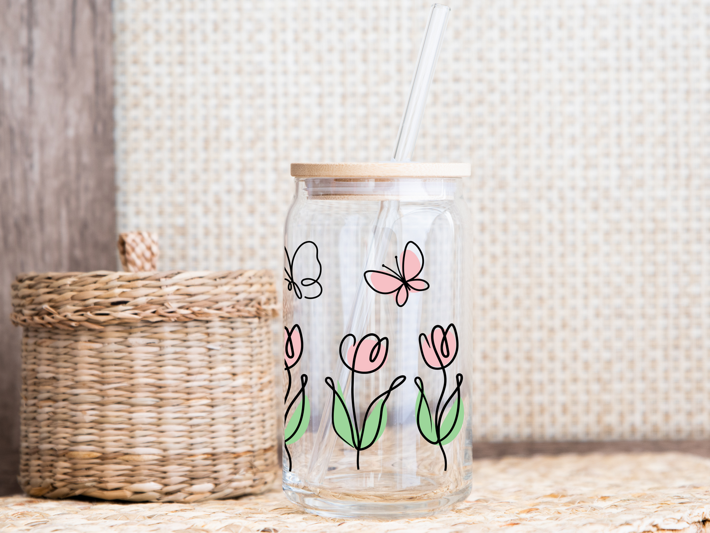 Roses & Butterflies 16oz Glass Cup