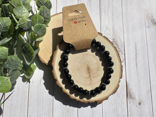 Black Glass Bead Stretch Bracelet