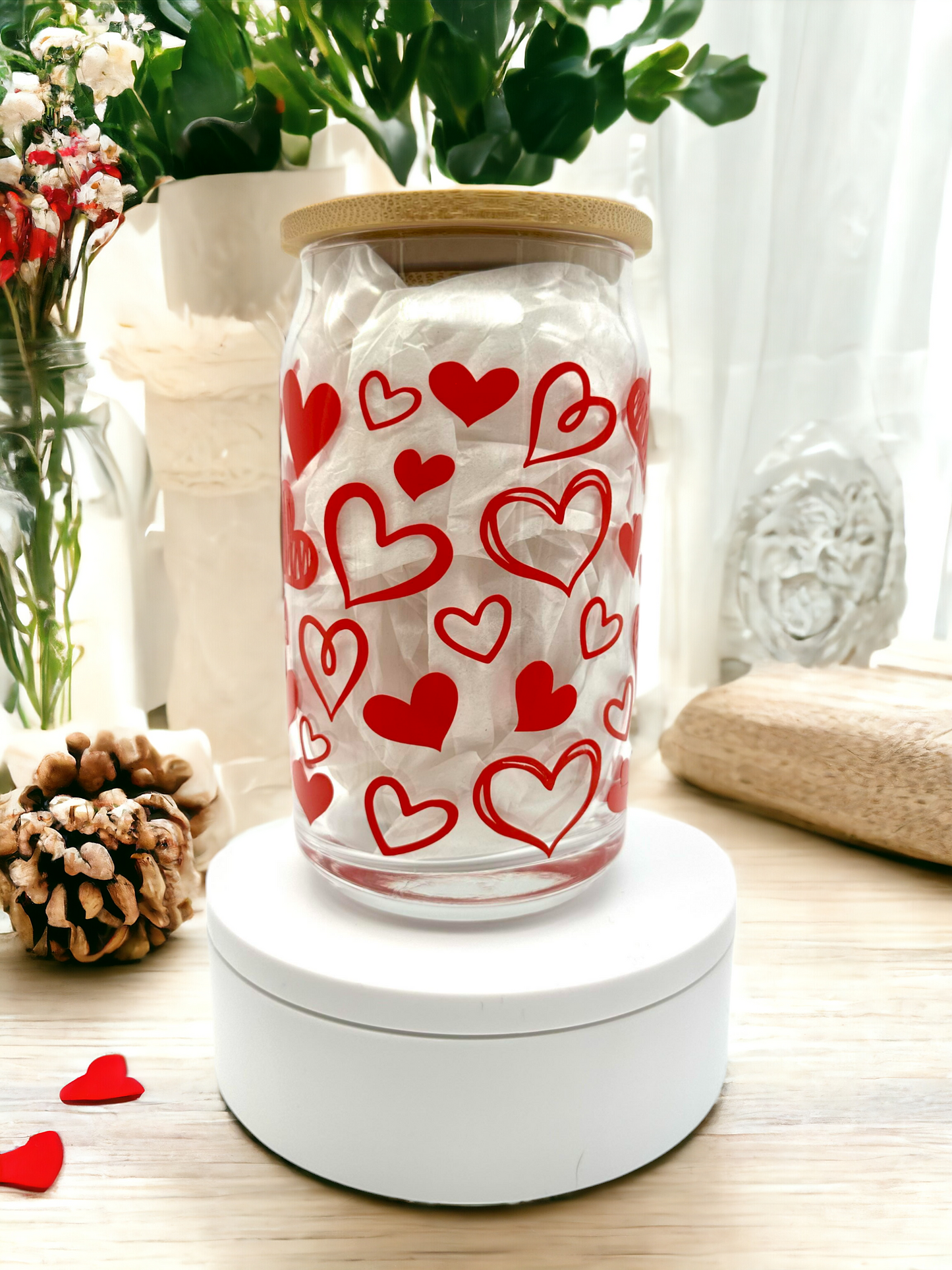 16oz Red Heart Glass Cup