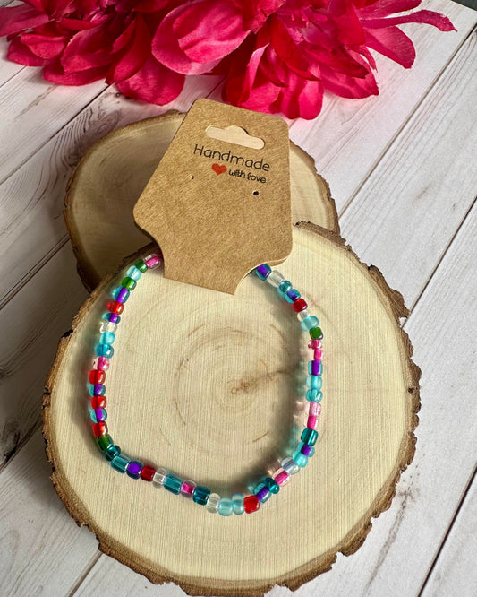 Multi Turquoise/Berry Seed Bead Stretch Bracelet