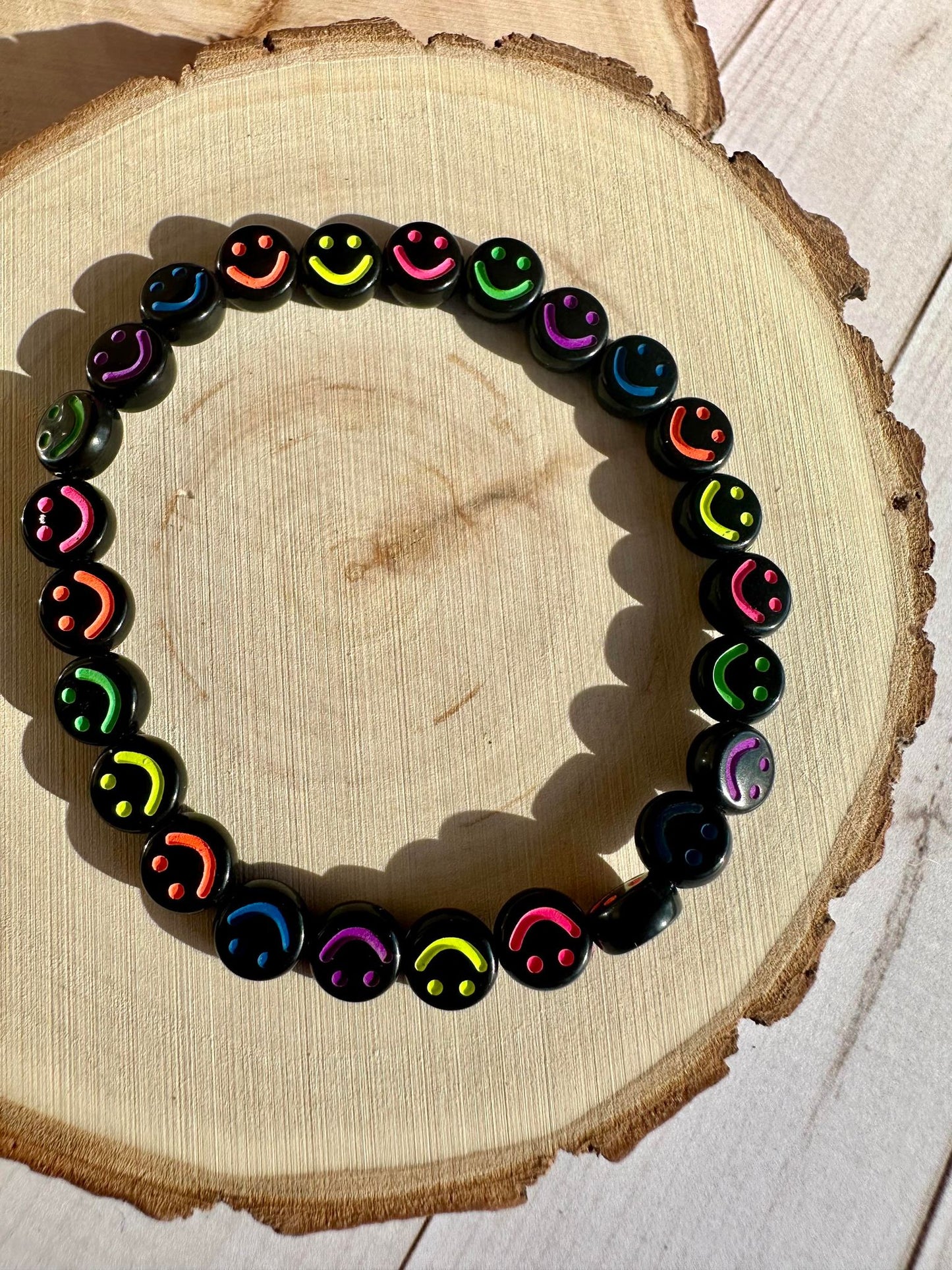 Black Multi Smiley Face Stretch Bracelet - Kids