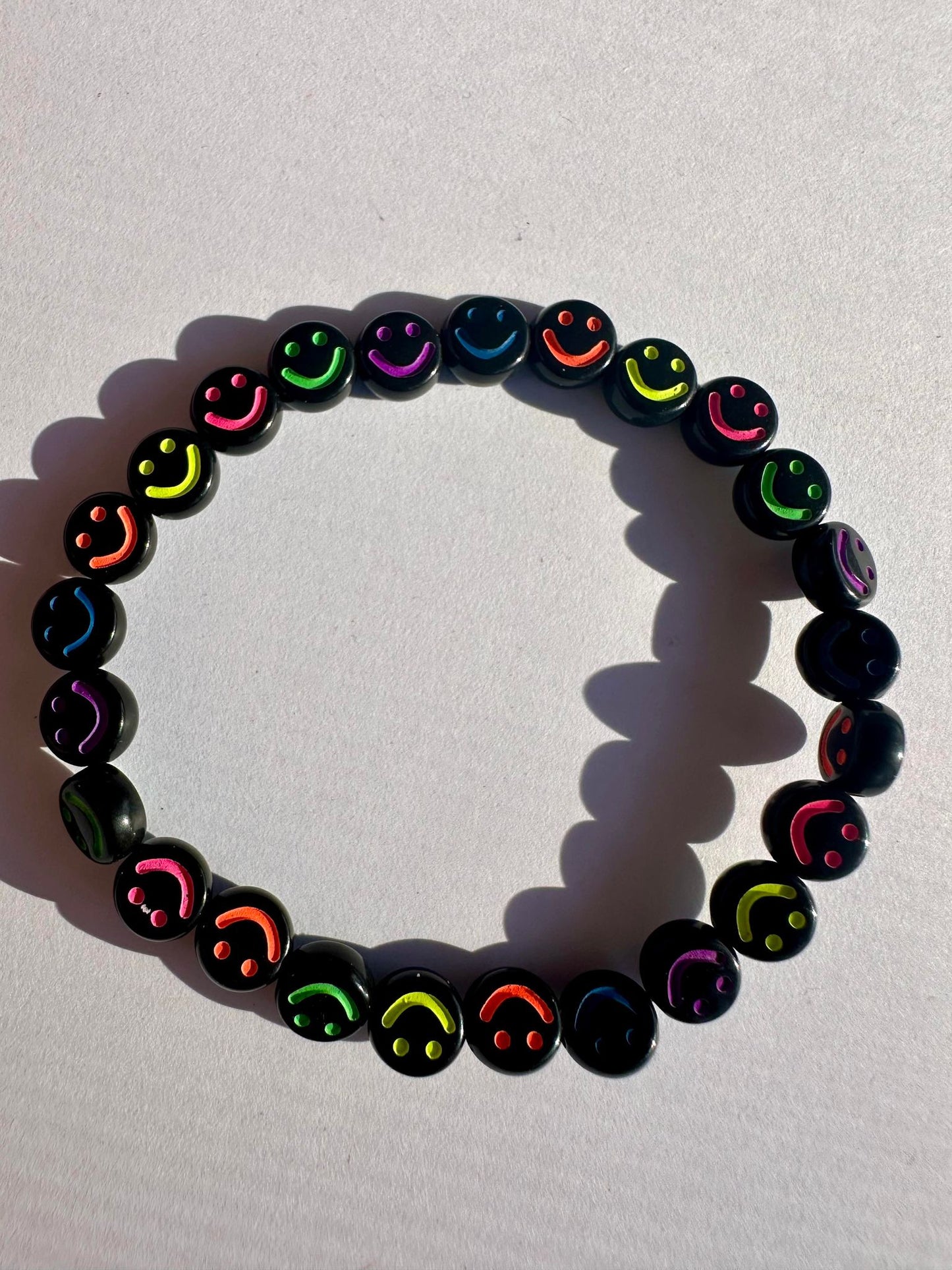 Black Multi Smiley Face Stretch Bracelet - Kids