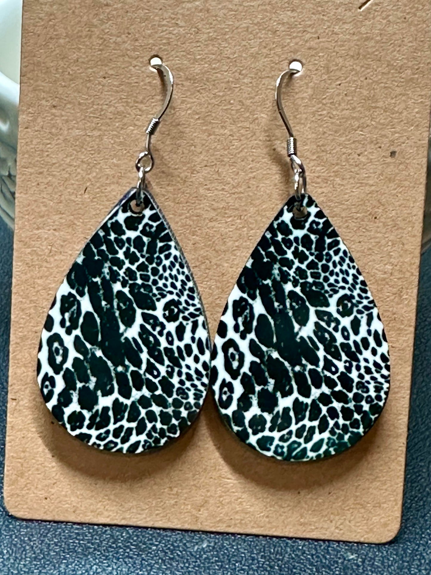 Black & White Leopard Teardrop Earrings