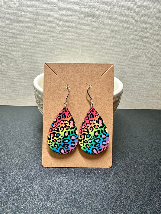 Rainbow Cheetah Teardrop Earrings