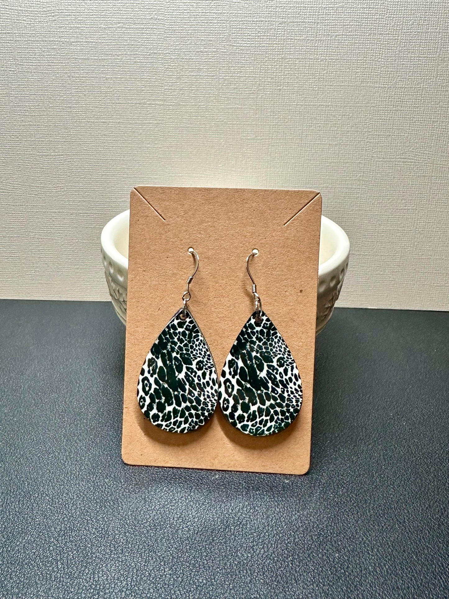 Black & White Leopard Teardrop Earrings